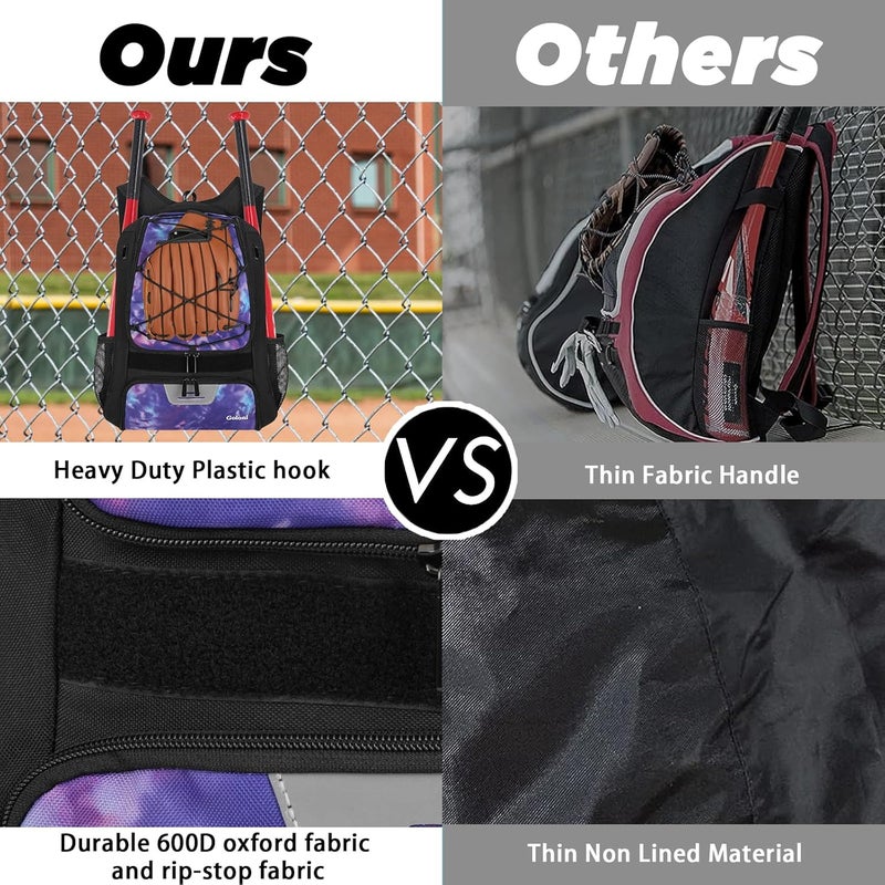 Goloni | Baseball Backpack,Baseball Bag for Adult,Softball Bat Bag with Shoes Compartment,Large Main Compartment for Helmet & accessories, Fence Hook - Image 3
